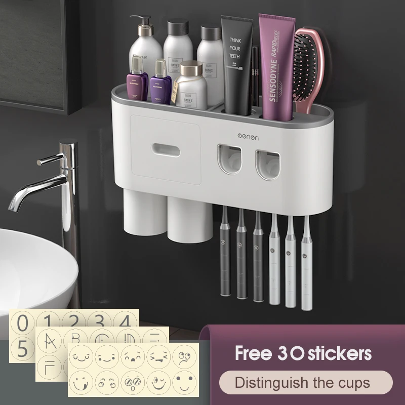 The Ultimate Bathroom Toothbrush Organizer mounted on a bathroom wall, creating a clean and organized space