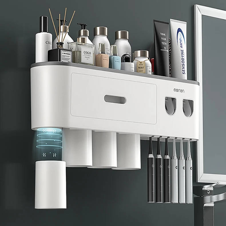 Angled view of the Ultimate Bathroom Toothbrush Organizer showing its compact design and storage capacity