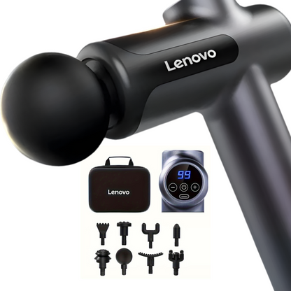 Complete set of the Lenovo massage gun with attachments and a convenient carrying case for travel