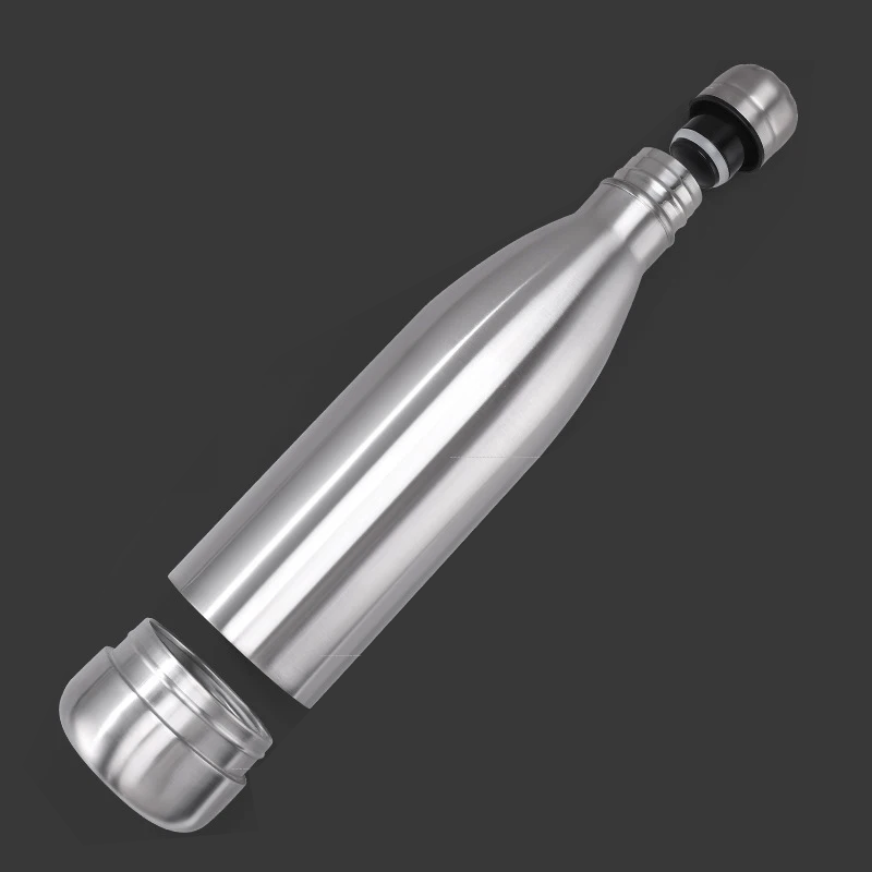 Angled view of the Secret Stash Water Bottle, isolated on a black background to showcase its design