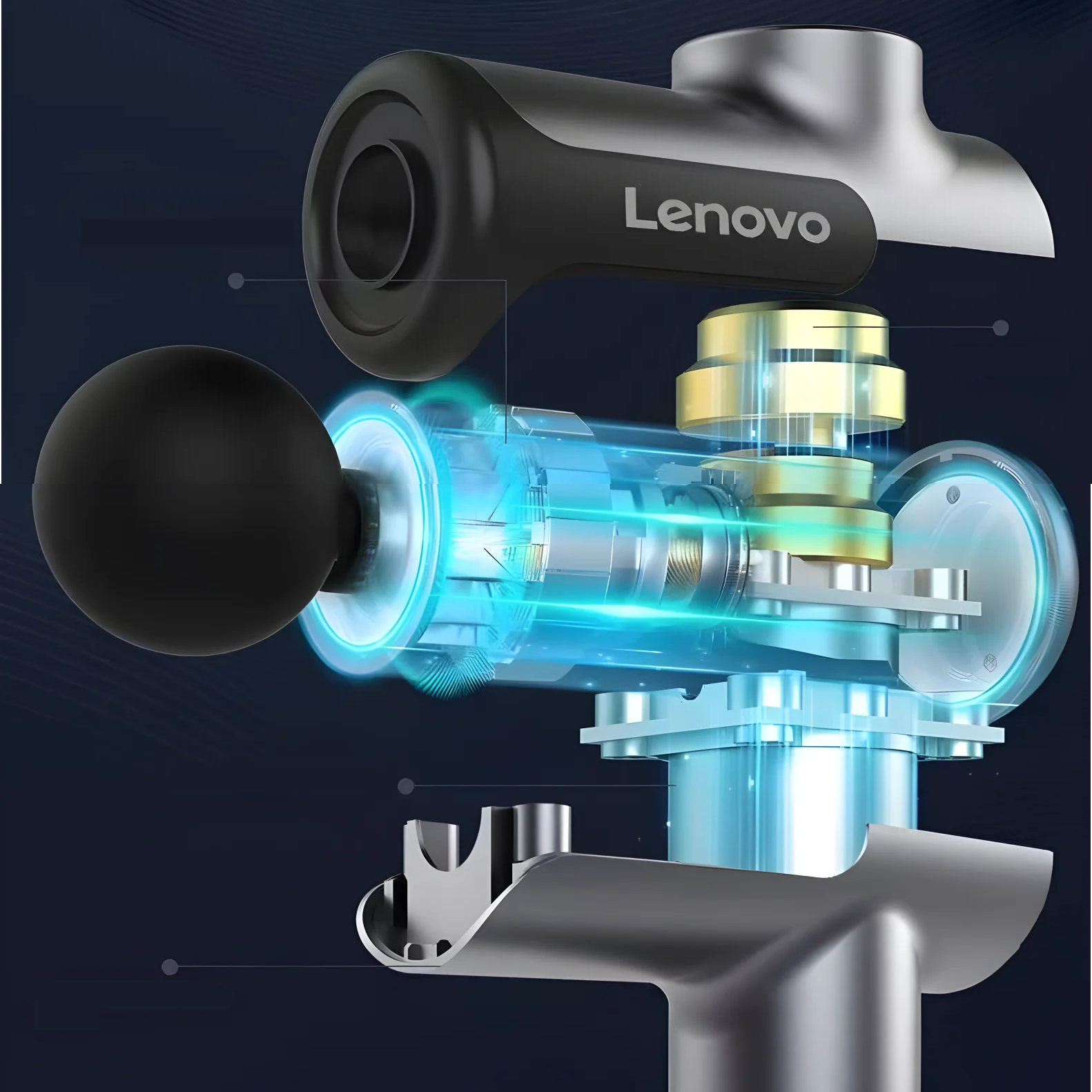 Diagram showing the different massage head attachments included with the Lenovo Muscle Relief Massage Device